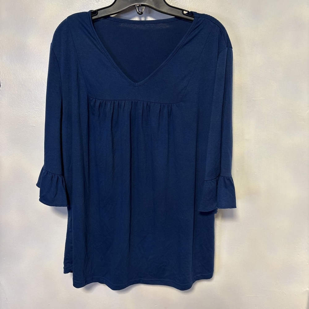 LEMON Blouse Womens Size XXL 3/4 Sleeve Top Summer BLUE